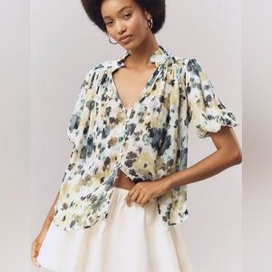 Anthropologie - Estela Sheer Printed Blouse: Short-Sleeve